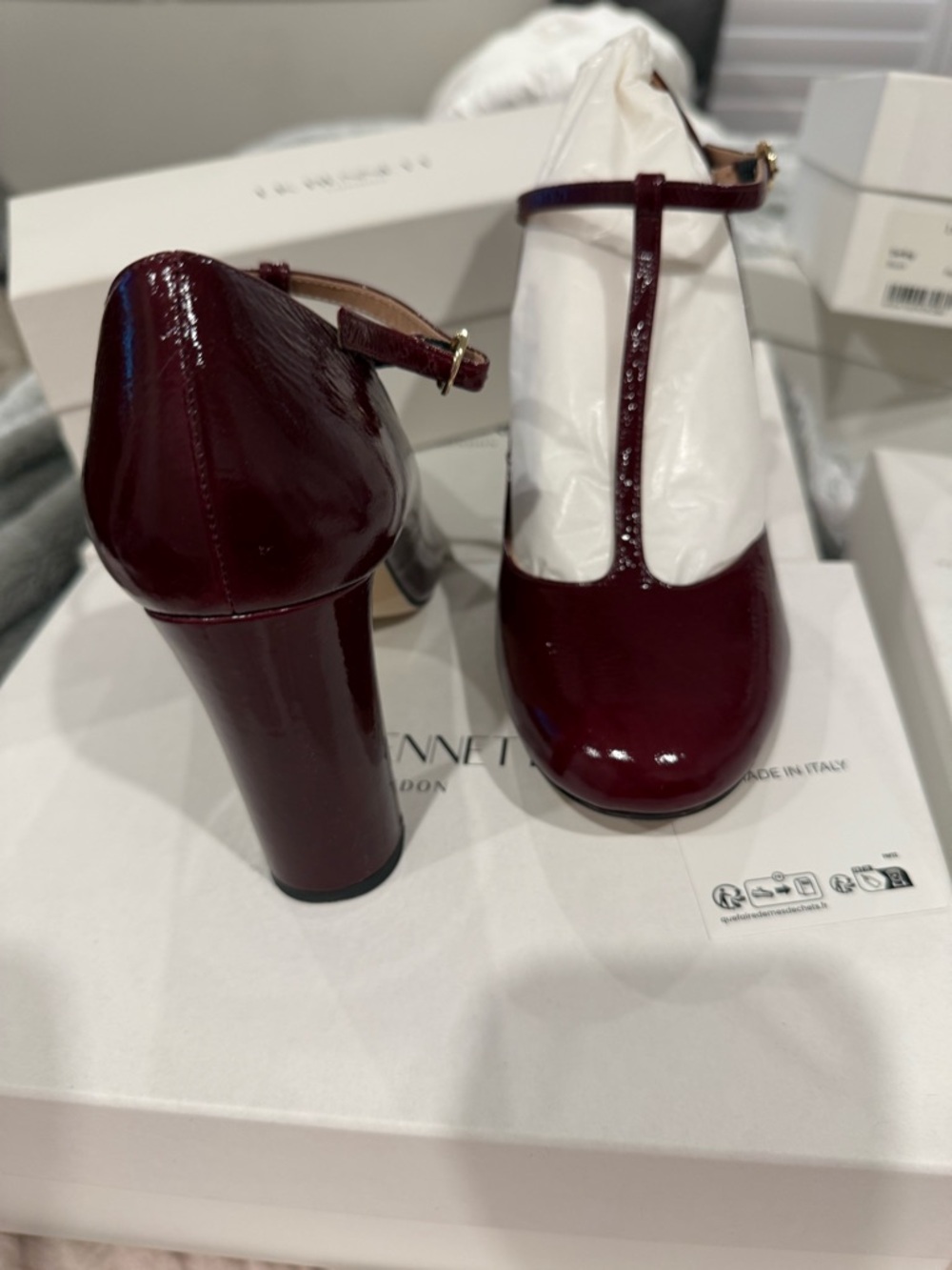 LK Bennett Burgundy Patent T‑Bar Pumps - Picture 5 of 13